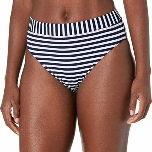 Splendid NWT S Navy & White Stripe Never Enough Hi Leg Bikini Bottoms - Picture 1 of 2
